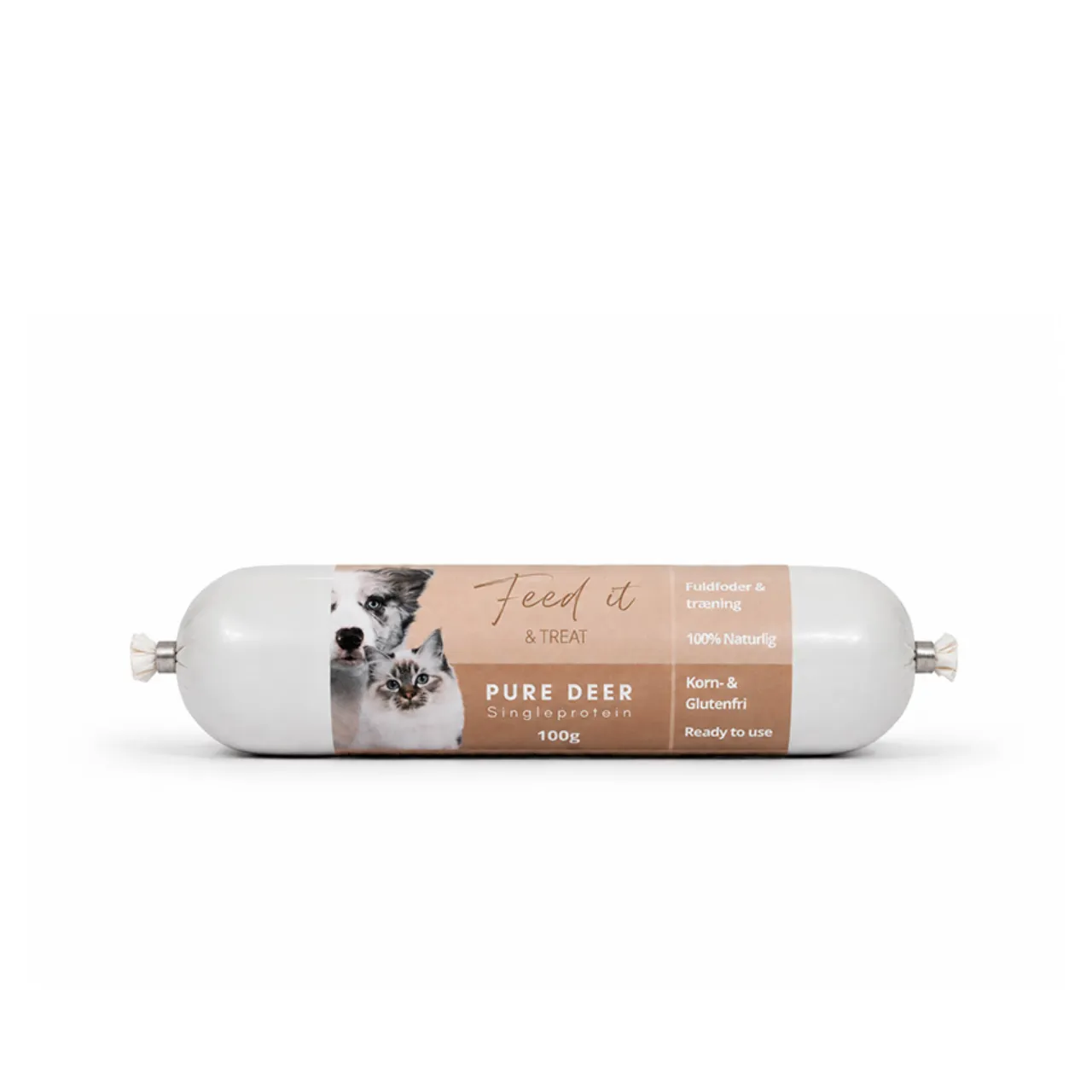 Feedit & Treat Pure hjort 100 g - naturlig hjorteskærepølse til hund og kat